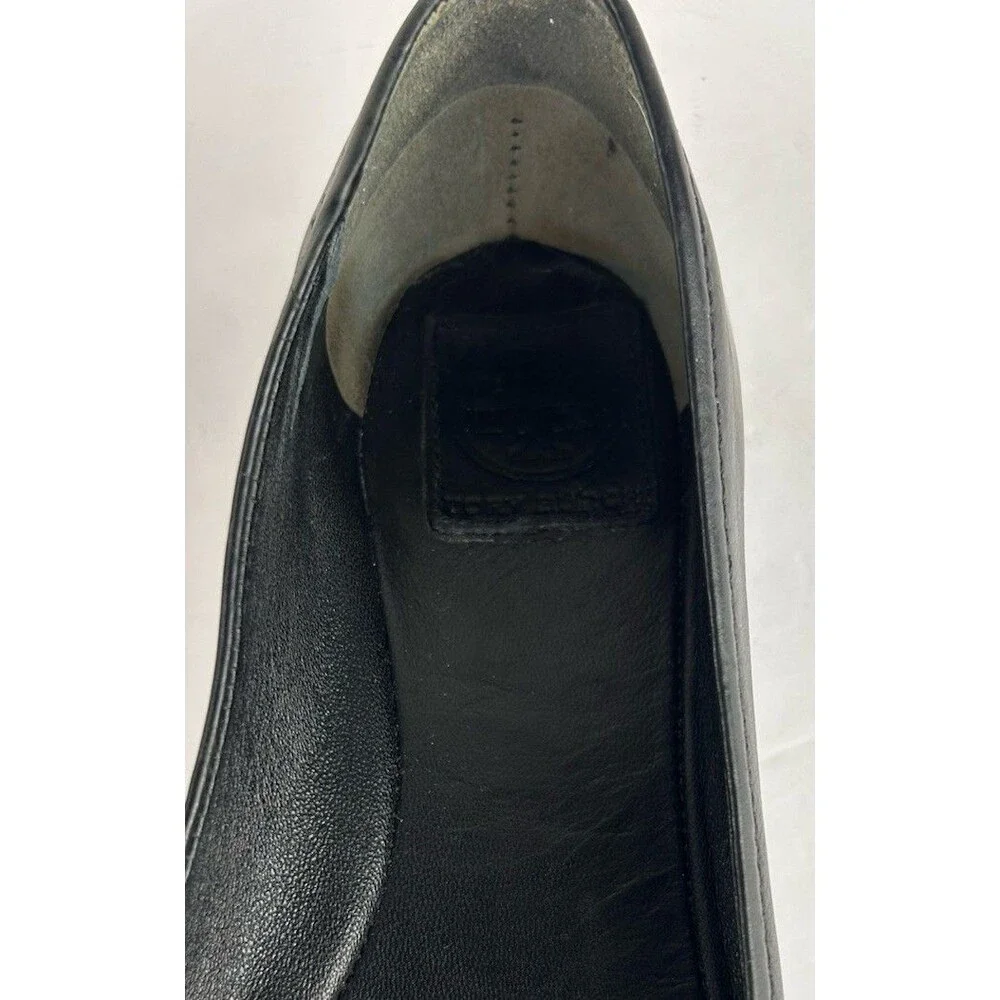 Tory Burch Pacey Black Patent Leather Toe Caps Gold Logo Ballerina Flats Size 10